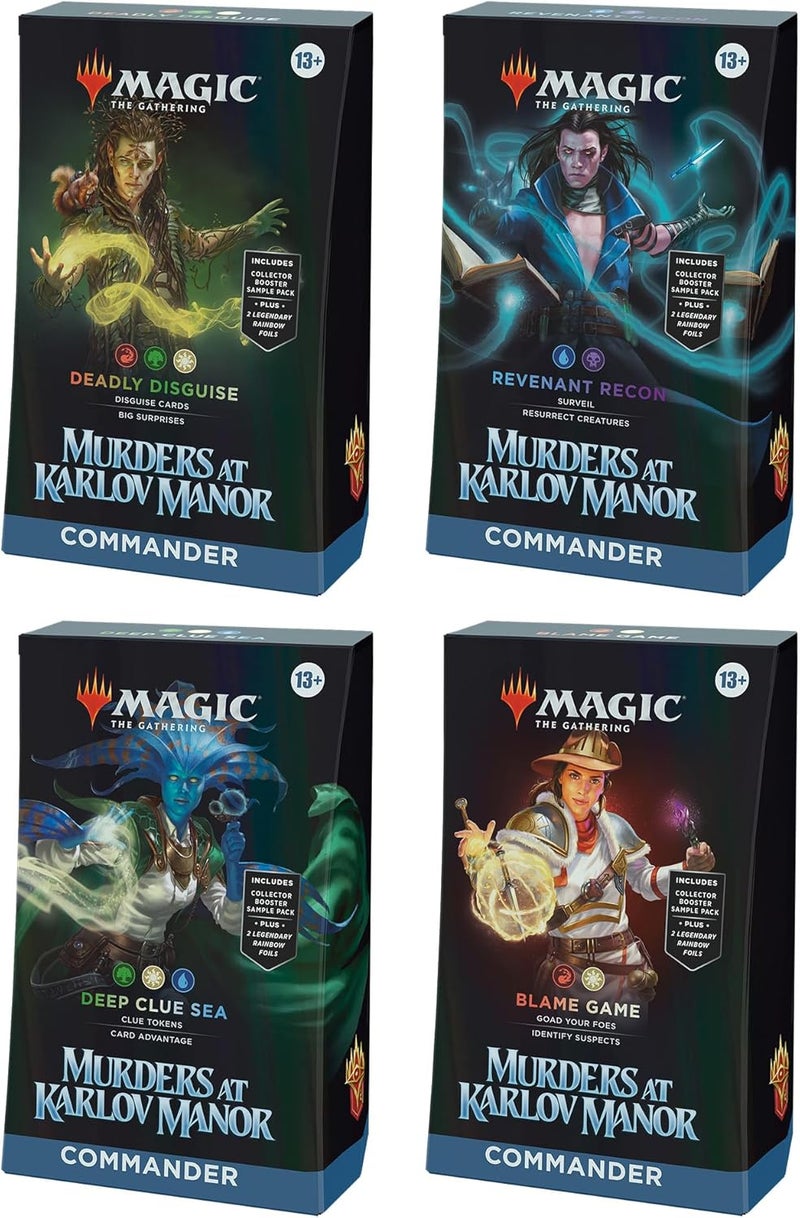 Magic the Gathering حزم مجموعة قادة جرائم القتل في قصر كارلوف - تشمل جميع 4 مجموعات (تنكر قاتل، استكشاف الأرواح، بحر الأدلة العميق، ولعبة اللوم) - Image 1